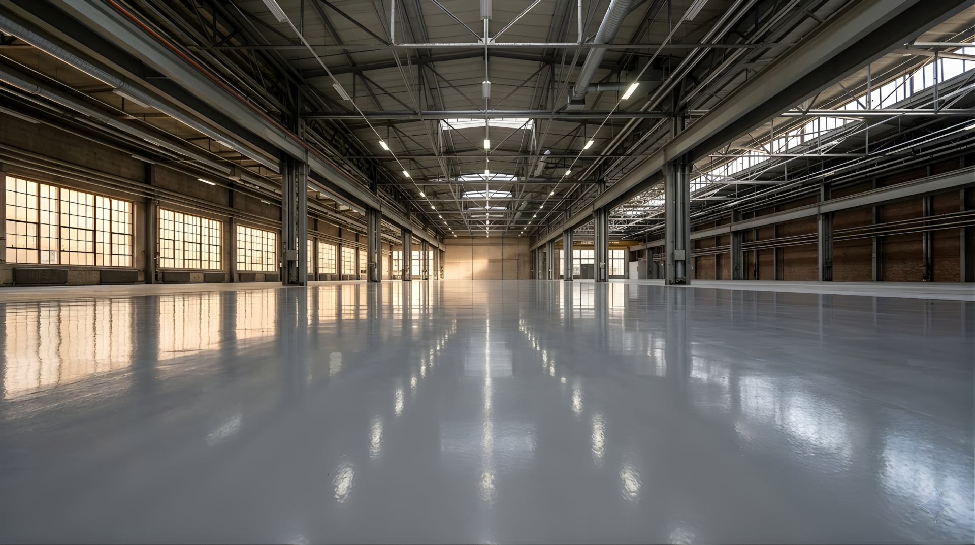 Professionell beschichteter Boden in einer großen Halle