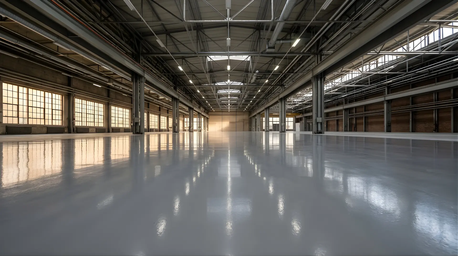 Professionell beschichteter Boden in einer großen Halle